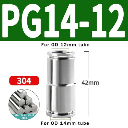 304 Stainless Steel Pneumatic Quick Connect Fitting PG PU 4/6/8/10mm Air Compressor Gas Pipe Hydraulic Plug-In
