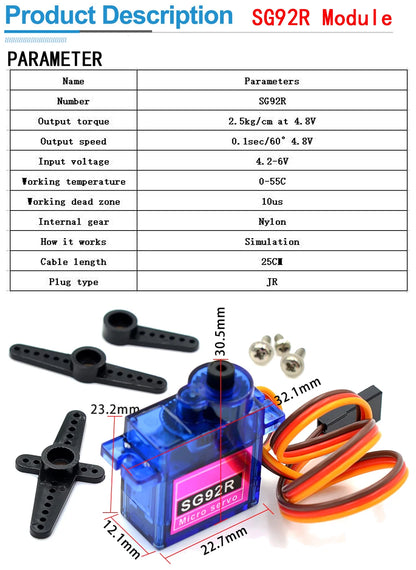 Smart Micro Servo Tester for SG90, MG90S, SG92R with Plastic Gears for Arduino and RC Models