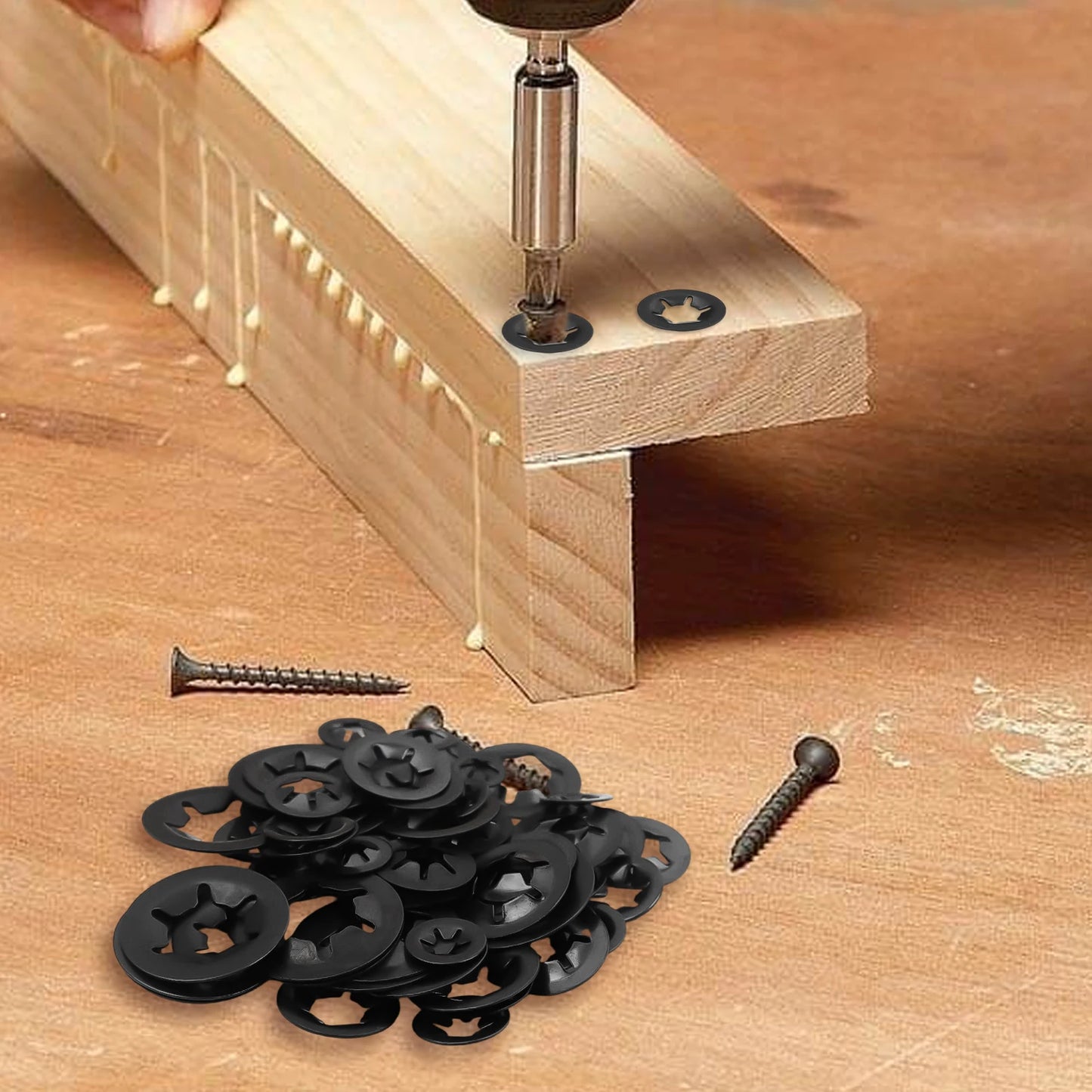 Internal Tooth Star Lock Washers Assortment Kit — Push-On Locking Washers Quick Speed Star Nut Locking Clips Fastener