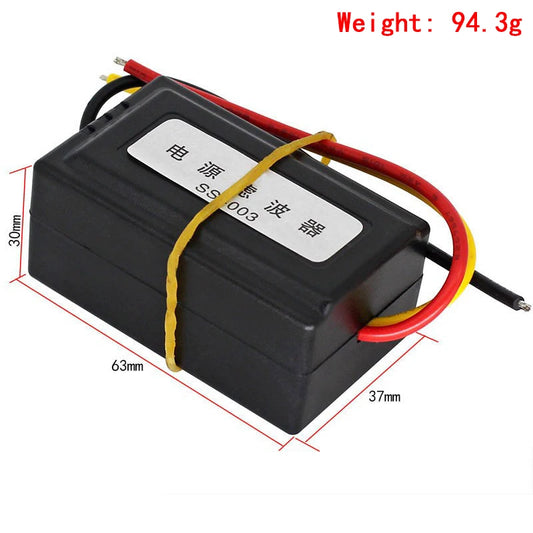 DC 12V Pre-Wired Audio Power Filter with Black Plastic Case for Car and DIY Audio Projects