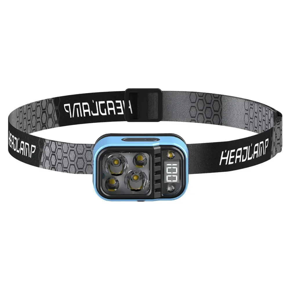 Multi-light Source Headlamp Red Light Portable LED Head Lamps Rechargeable Headlight Built-in Battery Display Waterproof Lamp