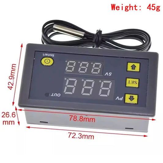 W3230 Digital Temperature Controller LED Thermostat with Heating and Cooling Switch, DC 12/24V or AC 110/220V