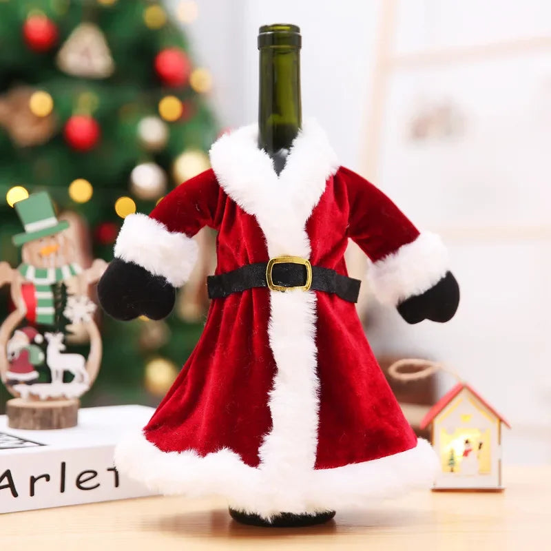 Creative Christmas Wine Bottle Cover Set Velvet Santa & Snowman Decor