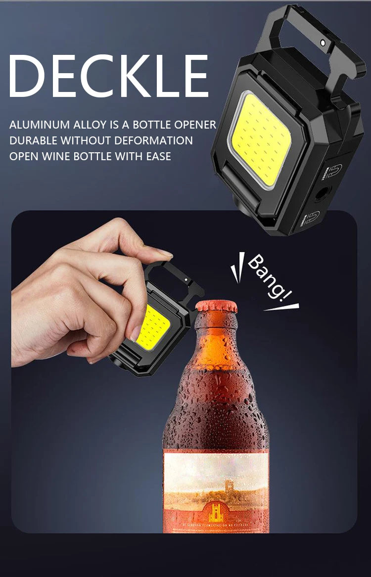 COB Work Light USB Rechargeable Lamp Flashlight Mini Keychain Light with 90° Foldable Side Lights Super Bright Portable Lanterns
