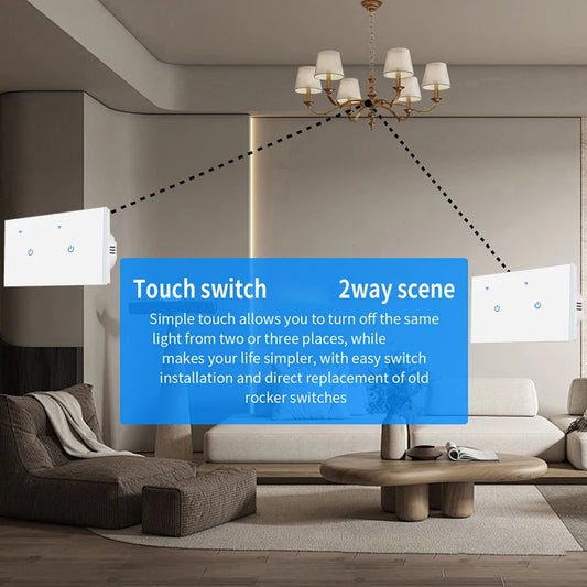 2 Way Touch Switch Voice Control Switch Energy-saving Lamp Compatible Hands-free Control For Tuya App Home Automation
