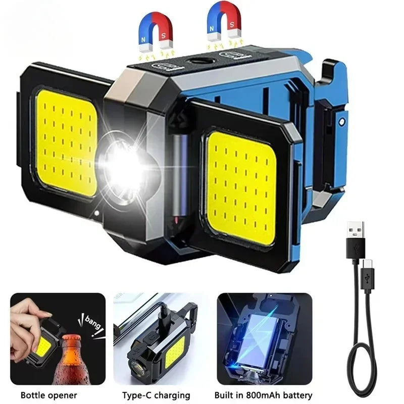 Rechargeable LED Pocket Flashlight Folding Bracket Keychain Light