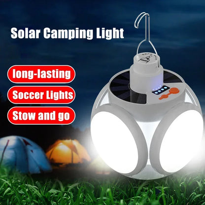 Portable LED Solar Camping Light Bulb Rechargeable Flashlight Waterproof Night Lamp Camping Supplies 5 Mode Adjustable with Hook