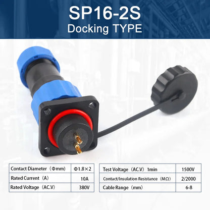 SP16 Square Waterproof Connector Plug Socket 2-9 Pin IP68 Aviation Male Female Electrical Wire Cable Connector