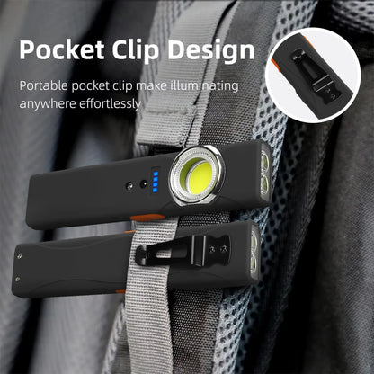 EDC LED Flashlight with Pen Clip Magnetic Rechargeable Work Light