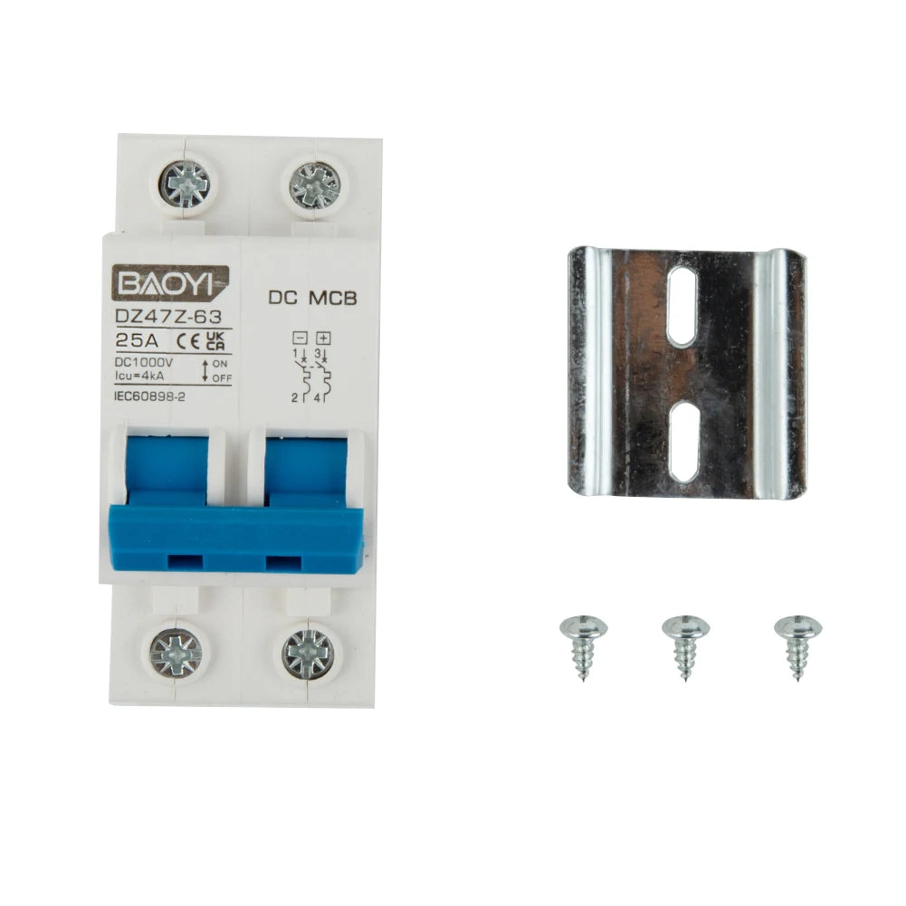 DC Miniature Circuit Breaker 2 Pole 1000V 32 Amp Isolator DC Disconnect Switch Thermomagnetic 10 A-63A 1.42 X 2.95 X 3.15 Inches