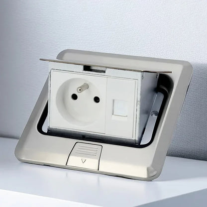Floor Electrical Outlet Pop Up Kitchen Countertop Waterproof Sockets Pop Out Receptacle Stainless Steel Box Golden Cover 15A