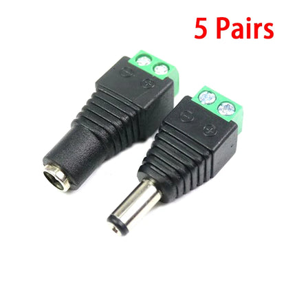 DC Power Jack Plug Adapter 12V 5A 2.1×5.5mm Male & Female Connector for CCTV and LED Strip