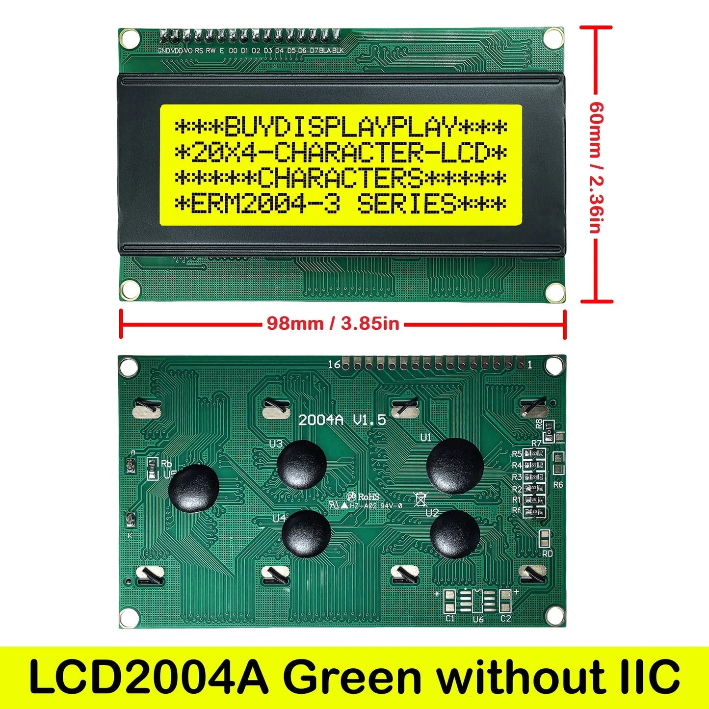 LCD2004A 20x4 Character I2C LCD Display Module HD44780 with Serial Interface Adapter Blue Green Screen for Arduino Projects