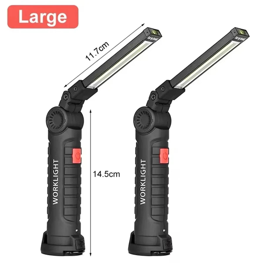 High Power LED Work Light 5 Lighting Mode Rechargeable Flashlight Inspection Lamp with Magnetic Power Bank 18650 Battery Torch
