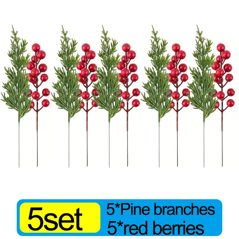 30/1PCS Christmas Decoration Artificial Pine Branches with Holly Berries, Red Berry Branches for Christmas Tree, Wreath, Gift Decoration