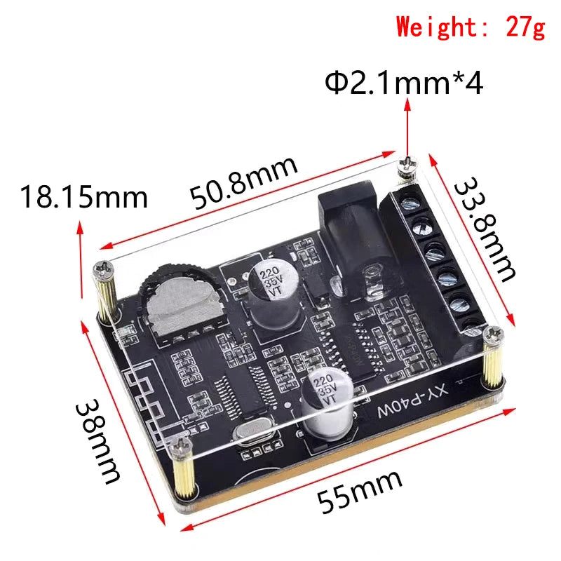 Stereo Bluetooth Power Amplifier Board 12V/24V High-Power Digital Module XY-P15W XY-P40W