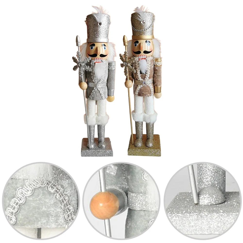 15 Inch Wooden Christmas Nutcracker with Gold Embellishments and Velvet Coat for Festive Mantel and Table Decorations