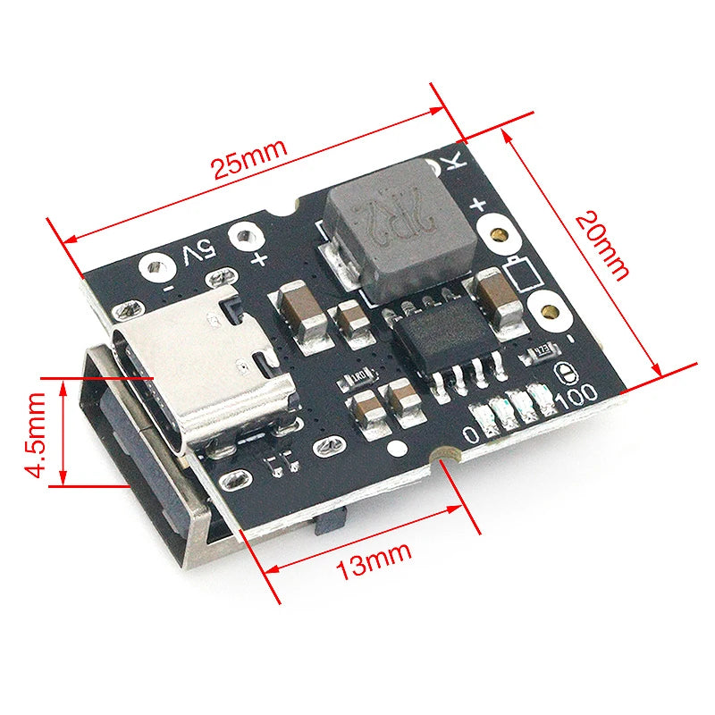 Type-C / Micro USB 5V Boost Power Module — 1A/2A/3.1A, Li-ion Protection, LED Indicator