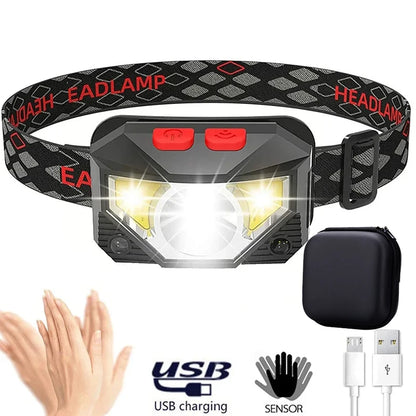 8 Modes Motion Sensor XPE COB LED Headlamp USB Rechargeable