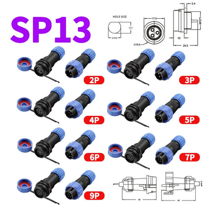 SP Series IP68 Waterproof Aviation Connector SP13 SP16 SP17 SP20 SP21 2-12Pin Panel Mount Plug and Socket