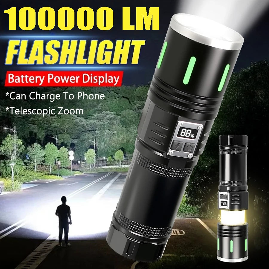 20W LED Flashlight COB Type-C Rechargeable Zoom Torch