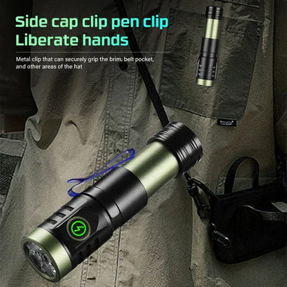 Rechargeable LED Flashlight Powerful Torch with Side Light Power Bank Zoom Emergency Lamp Outdoor Strong Light Camping Lantern