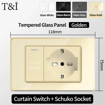 118-Style EU/CL Dual Socket with USB-C PD 20W Tempered Glass Italy & Chile Outlet for Home Office