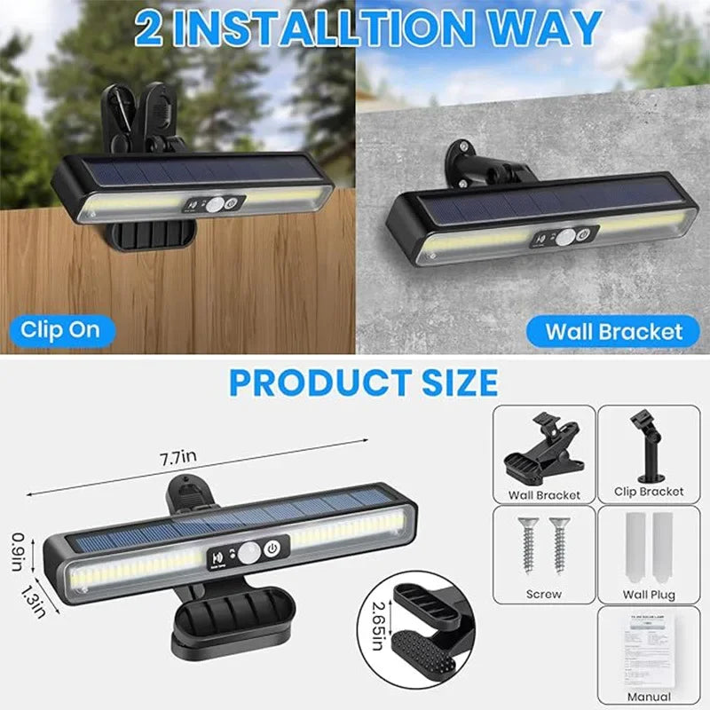 Clip on Solar Motion Lights Outdoor 3 Modes Fence Lights Solar Powered Waterproof Portable Security Light for Yard Camping Garag