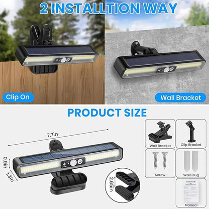 Clip on Solar Motion Lights Outdoor 3 Modes Fence Lights Solar Powered Waterproof Portable Security Light for Yard Camping Garag