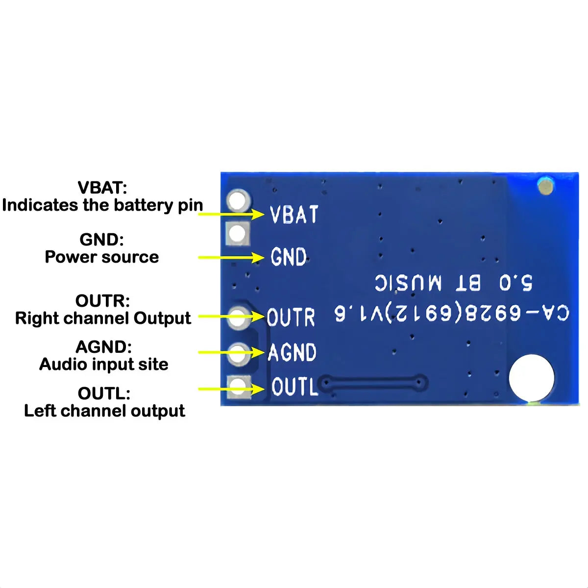 CA-6928 Mono Bluetooth 5.0 Audio Module DC3.3-6V Wireless Music Player and Speaker Receiver