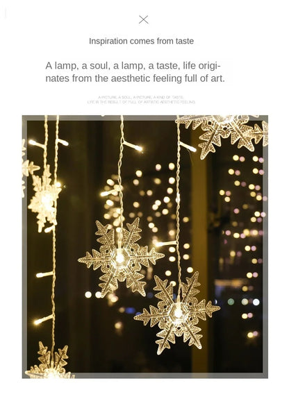 Christmas Holiday LED Snowflakes Flashing Fairy Curtain Lights 32M Waterproof String Lights for Xmas Party Wedding Decoration