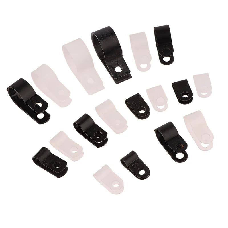 100Pcs/Pack U-Type R-Type Nylon Clamp Cable Clips Plastic Hose Fasteners Mount Fix Hardware Electrical Fitting Wire Management