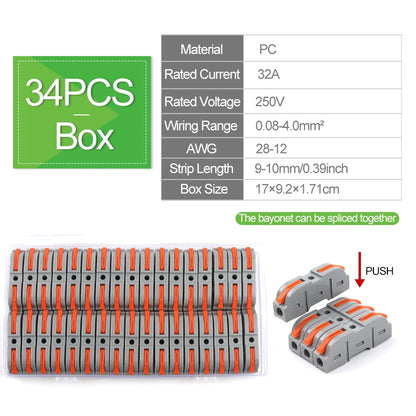 1 to 1 Inline Lever Wire Connector Kit Universal Compact Electrical Cable Terminal Block Spliceable Butt Junction Box 28-12 AWG