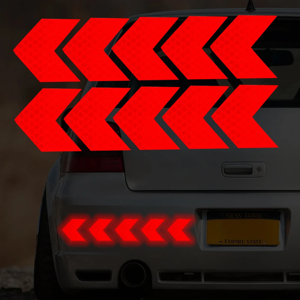 Car Reflective Arrow Sign Tape Stickers – Hazard Warning Safety Decals for Car Bumper & Trunk (10pcs/Set)