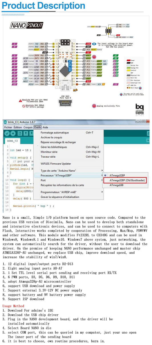 Arduino Nano 3.0 Compatible Controller with CH340 USB Driver ATMEGA328P 16MHz Mini/Micro/Type-C