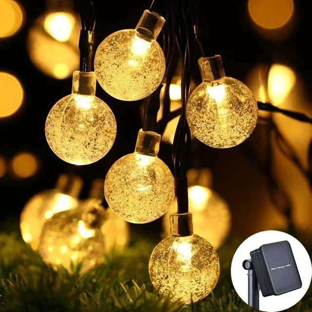 2026 New Solar Crystal Globe LED String Lights IP65 Waterproof Outdoor Fairy Light for Garden Party Christmas Decor