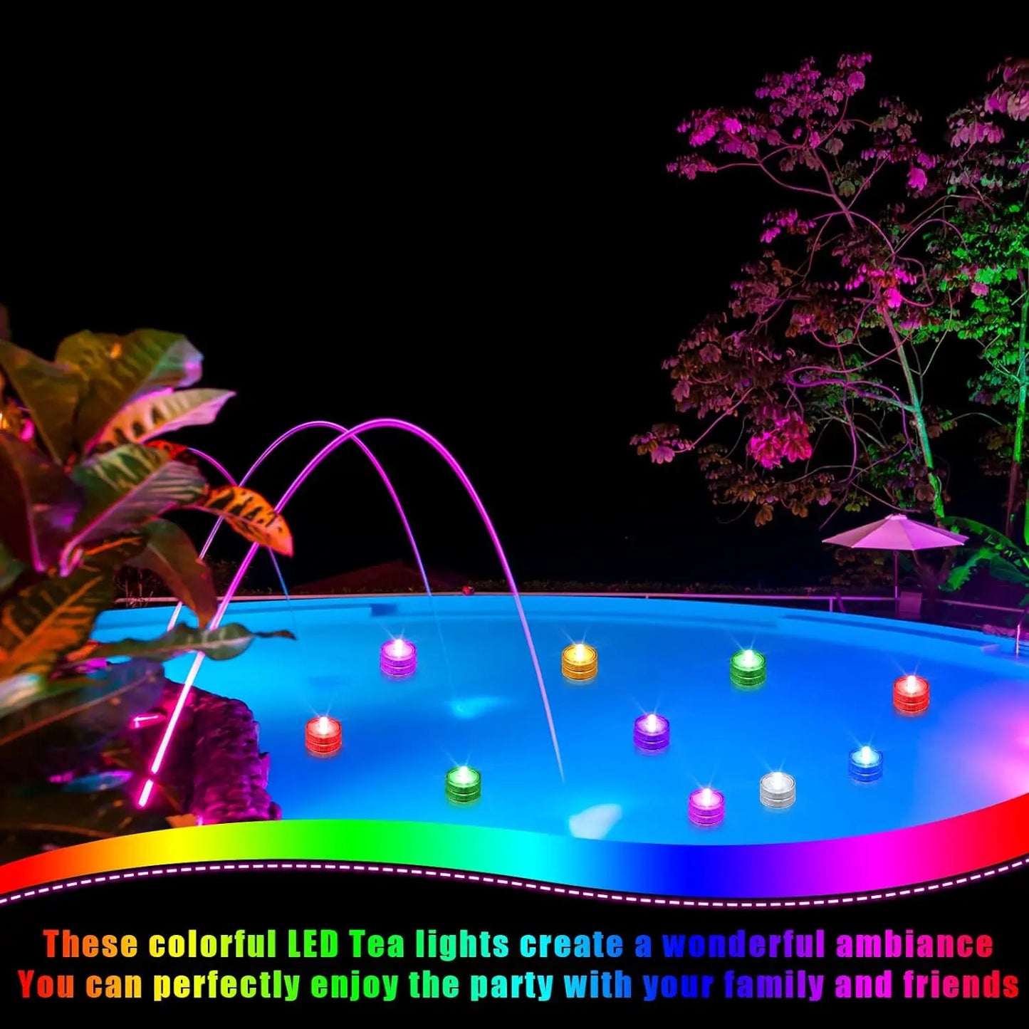 LED Flameless Waterproof Tea Lights Submersible Pool Candle Lights Decor