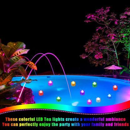 LED Flameless Waterproof Tea Lights Submersible Pool Candle Lights Decor