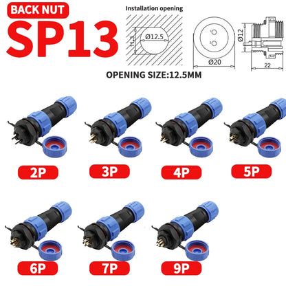 SP Series IP68 Waterproof Aviation Connector SP13 SP16 SP17 SP20 SP21 2-12Pin Panel Mount Plug and Socket
