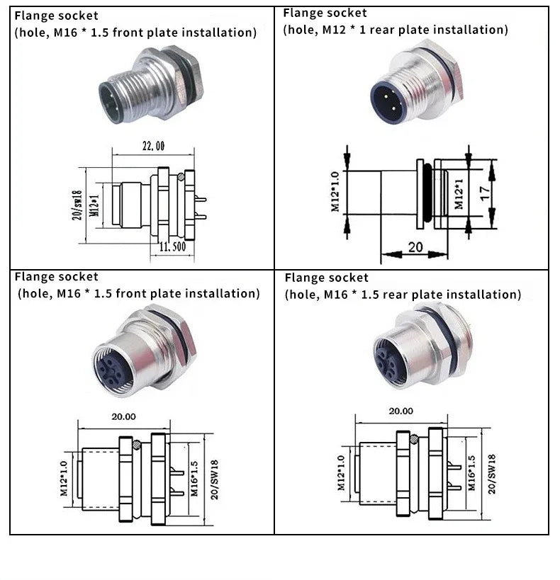 M12 12mm Sensor Connector Straight Angle Male Female Waterproof Screw Threaded Plug Coupling 4 5 8 Pin PG7