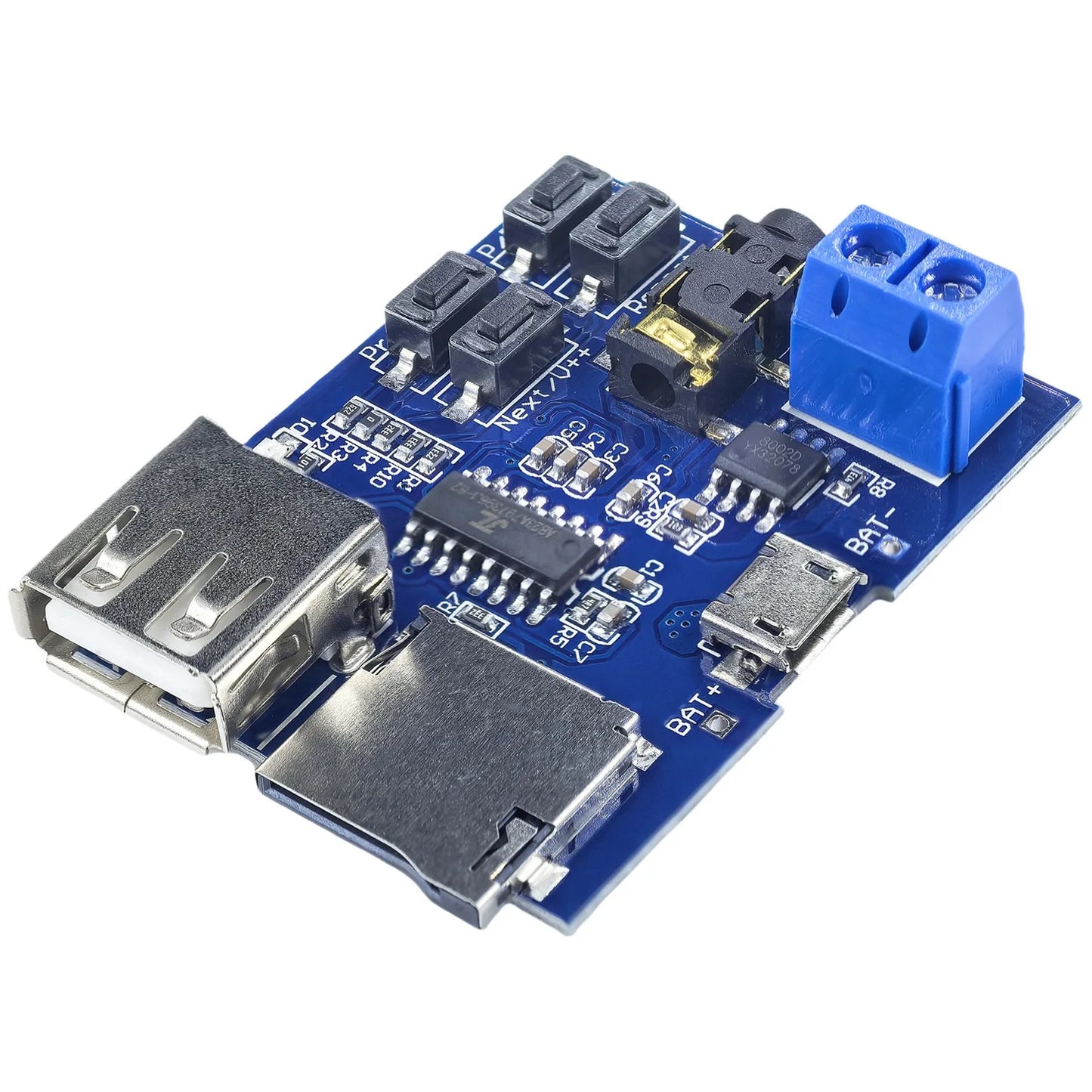 TF Card and USB MP3 Decoder Player Module with Amplifier, 3.7-5.5V Power, Micro USB/Type-C Input