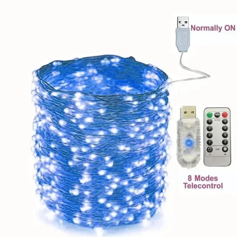 5M/10M/20/30M Telecontrol 8Mode Remote Control Lights USB Led String Light Fairy garlands Wedding Christmas Holiday Decor lamps
