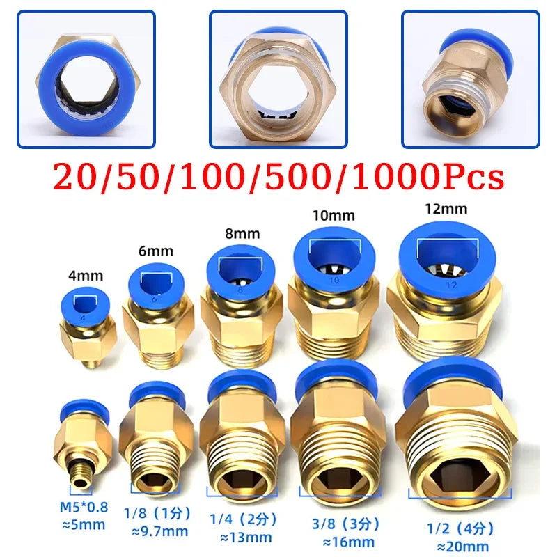 Pneumatic Fitting Air Connector PC 4mm 6mm 8mm 10mm 12mm Thread 1/8" 1/4" 3/8" 1/2" Hose Fittings Pipe Quick Connectors