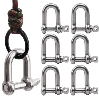Stainless Steel D Link Shackle Ring Hooks Lifting Shackle Lock Wire Rope Clips D-Type Rigging Shackle Hooks Boat Hardware Tools