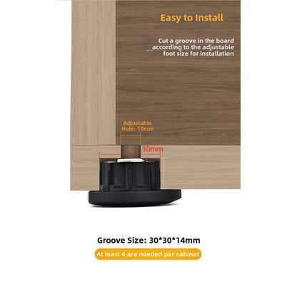 Tool-free Install Cabinet Feet Black Adjustable Height Range Heavy-duty Load Capacity Easy Tool-free Installation