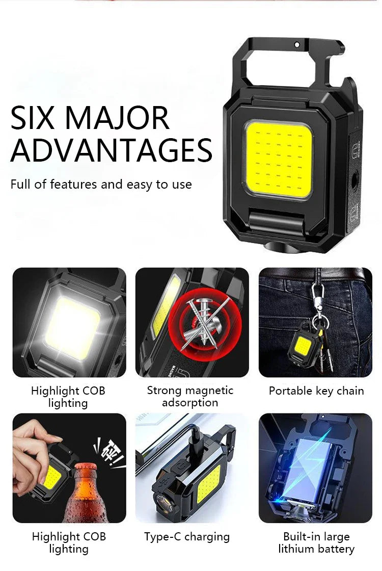 Rechargeable LED Pocket Flashlight Folding Bracket Keychain Light