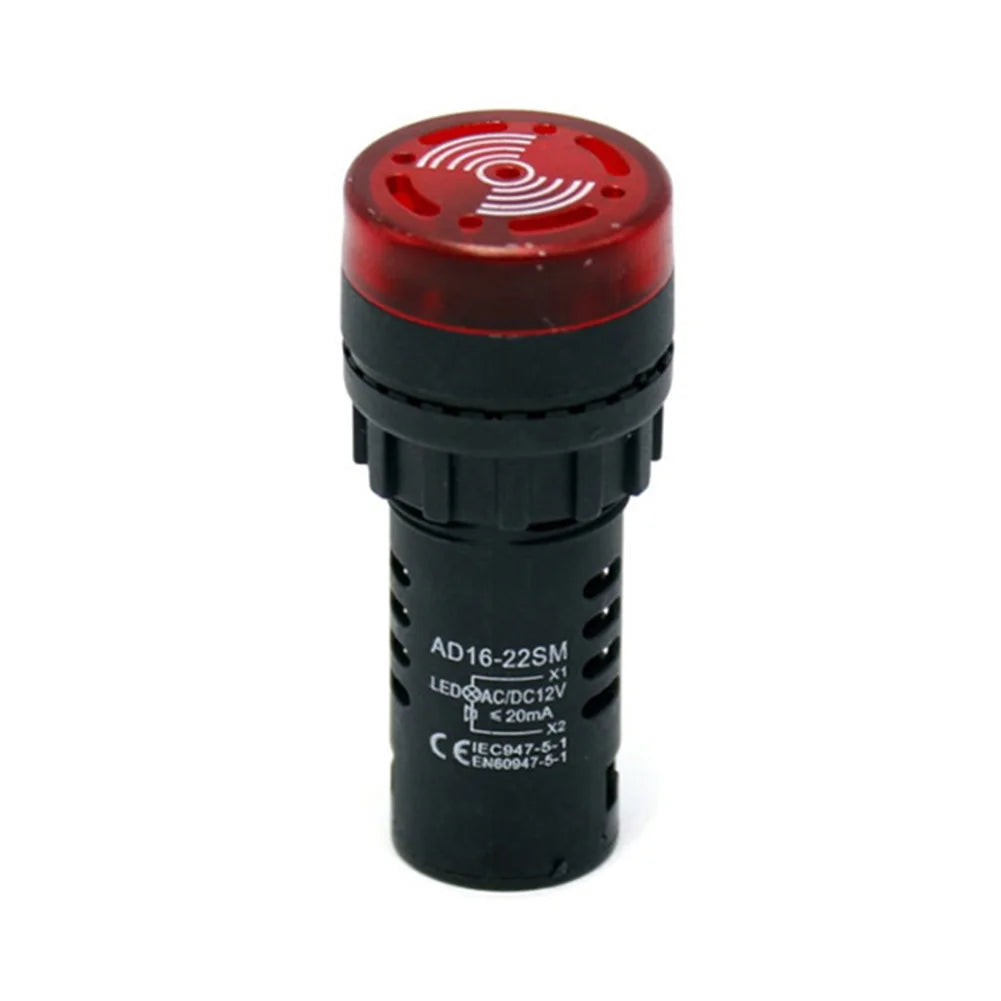 22mm Sound & Light Alarm — AD16-22SM Red LED Buzzer, AC/DC 12V/24V/220V
