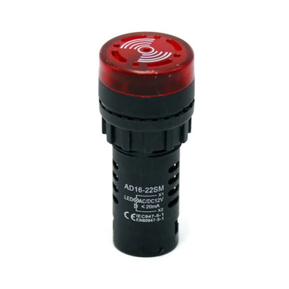 22mm Sound & Light Alarm — AD16-22SM Red LED Buzzer, AC/DC 12V/24V/220V
