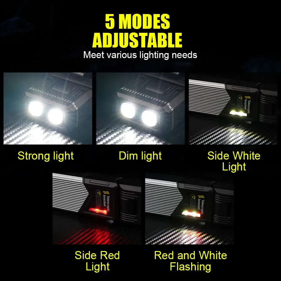 Portable Telescopic LED Work Light with Magnetic/Clip C Rechargeable Auto Repair Flashlight Red White Side Light Outdoor Camping