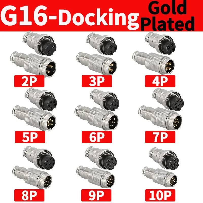 Gold Plated GX16 Circular Aviation Connector 2-9Pin Male & Female Docking Electric Wire Plug
